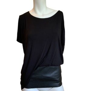 Bailey 44 Black Faux Leather Banded Waist Short Sleeve Top sz XS